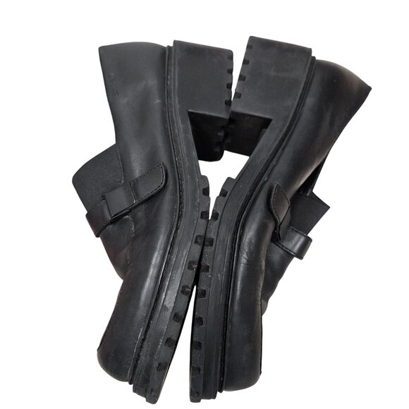 Esprit Black Leather Womens Loafers 9 Slip-On Style Chunky Tread Sole Bryant 90s - Picture 10 of 12